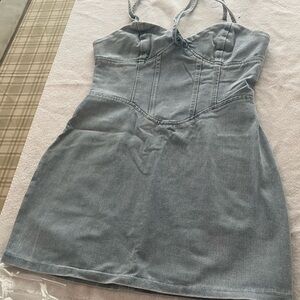 NWT PrettyLittleThing Lite Blue Wash Corset Panel Denim Mini Dress Size 10